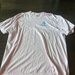 Comfort Colors Light Pink Short Sleeve Tee with Small Blue Volleyball Logo